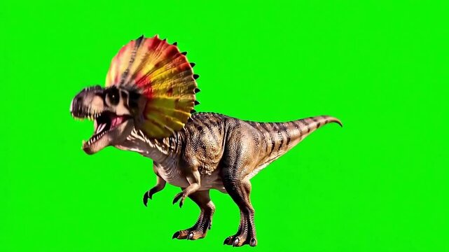 Colorful Dilophosaurus Roaring on Green Screen | Jurassic Dinosaur Stock Video
