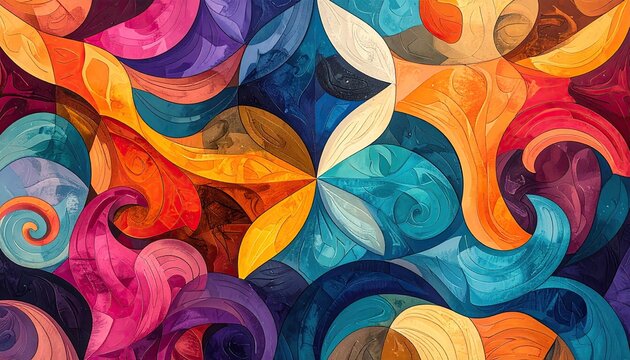 Swirling, colorful abstract with petal and paisley shapes