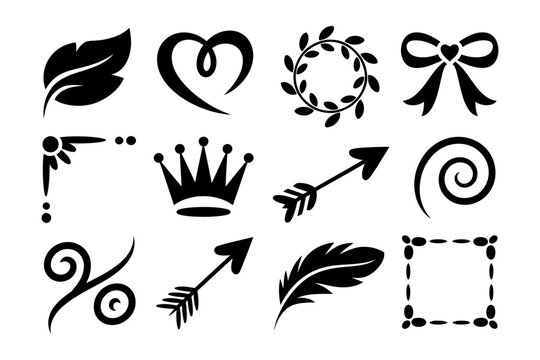 Vector featuring various decorative symbols and icons in creative designs