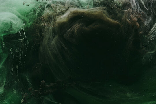 Abstract green background. Moving smoke flow, fluid liquid art.