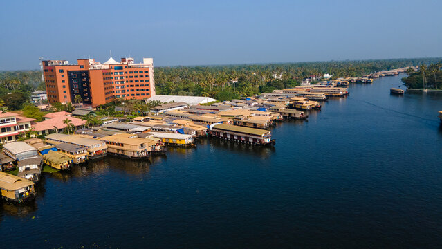Alleppey Backwaters Boat Drone View,Houseboats Alleppey Backwaters Aerial View,Houseboats Alleppey Backwaters Aerial View