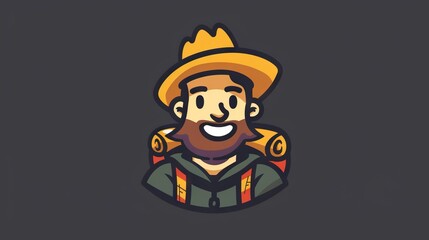Obraz premium Cartoon illustration of a hiker with backpack and hat ready for adventure.