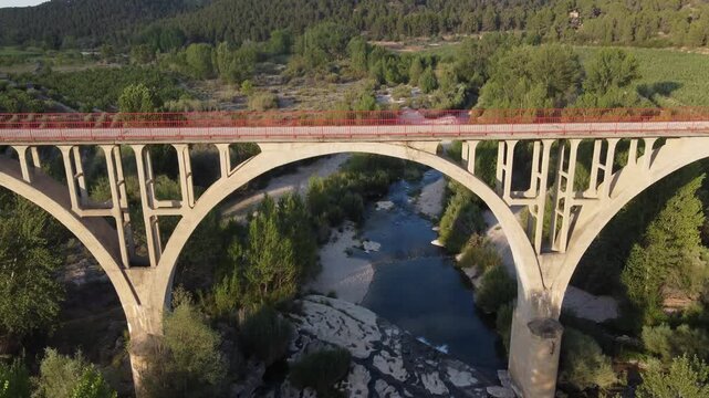 Viaduct over the Matarra&ntilde;a River. Former railway line converted into a greenway, in the province of Teruel, Spain.