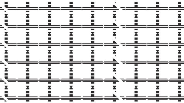 A grid with cut elements moves on the screen.