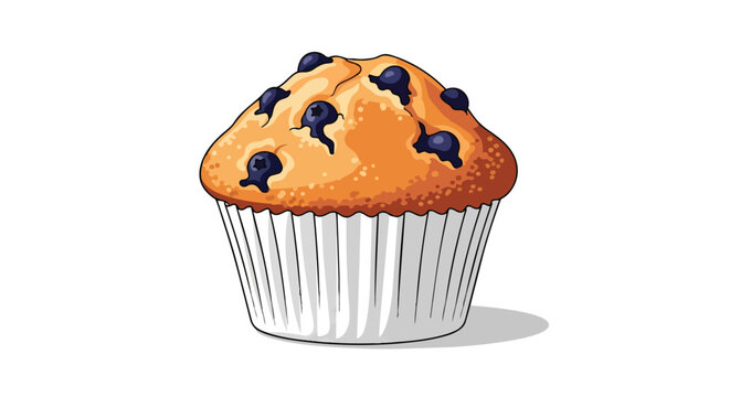 Appetizing blueberry muffin illustration showcasing a delectable baked good with a fluffy texture and vibrant blue fruit. Ideal for breakfast,