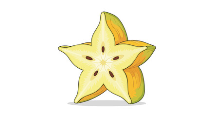 Fototapeta premium Vibrant yellow star fruit slice illustration with visible seeds, a refreshing tropical snack icon