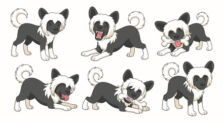 Obraz premium Cartoon Chinese Crested dog in various playful poses and expressions 