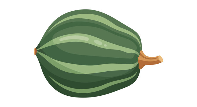 A vibrant and appealing illustration of an oblong green cucurbit, featuring striking lighter stripes and a natural stem, isolated on a pristine
