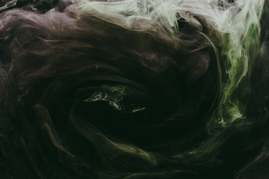 Abstract green background. Moving smoke flow, fluid liquid art.