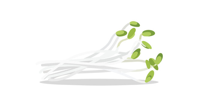 Illustrative image of fresh, white-stemmed bean sprouts with vibrant green tips, signifying health, natural growth, and essential ingredients for