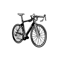 Fototapeta premium road bike icon featuring a sleek racing frame and drop bars. Professional black and white vector silhouette representing cycling, speed, fitness, and modern bicycle racing