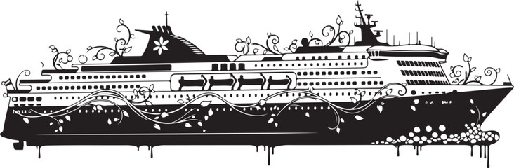 Obraz premium Black cruise ship with floral and silhouetted people