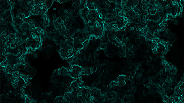 Vector Abstract teal lines swirl on the void, captivating dark backdrop of intricate patterns emerge with enigmatic shapes which evokes curiosity, aesthetic appeal and fluid movement 