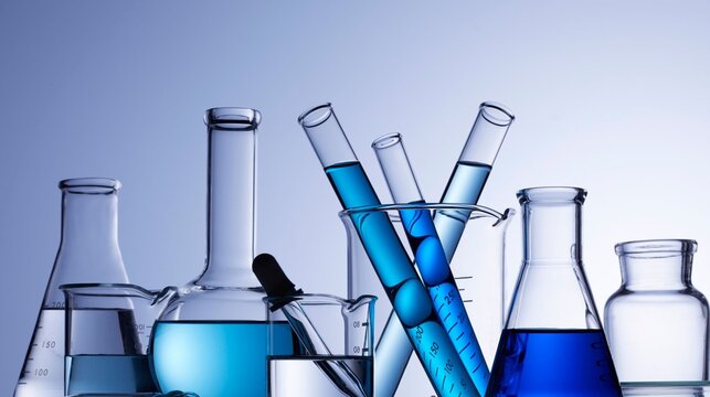 various scientific laboratory glassware