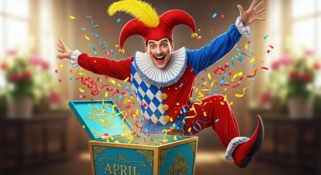 Colorful jester theme Funny harlequin design Festive prankster motif Playful april fools Wallpaper Background image