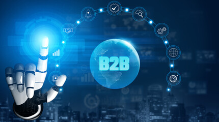 Obraz premium AI for global B2B business growth and partnership solutions. An AI strategy for market expansion and achieving goals in worldwide business. Motif