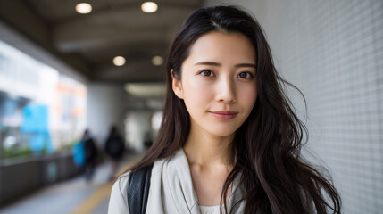 Obraz premium Portrait of young Japanese woman walking in urban city area