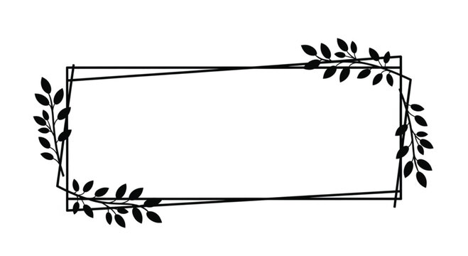 Vintage black and white frame design featuring nature elements like flowers and leaves with a bird silhouette against a vector sky border on blank paper