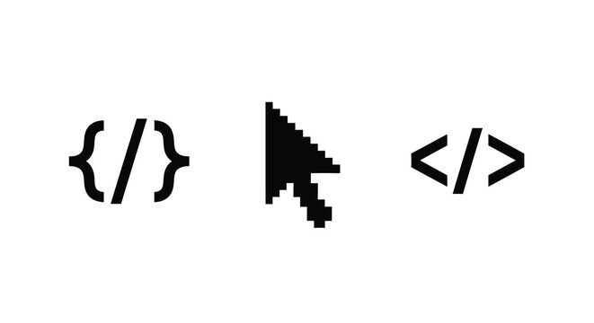 Coding symbols with a cursor pointing between angle brackets silhouette