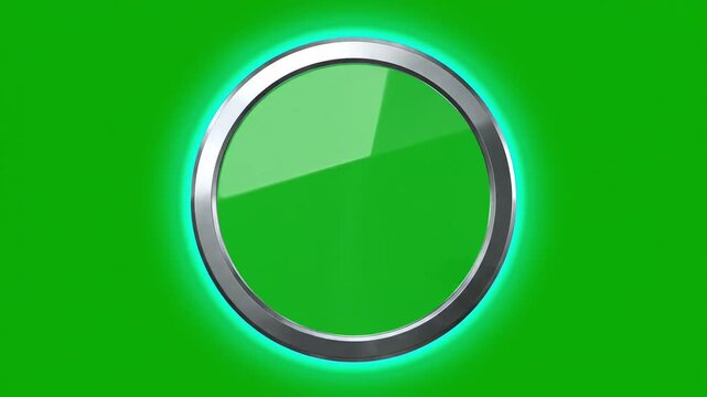 Shiny green button with glowing blue light on green background