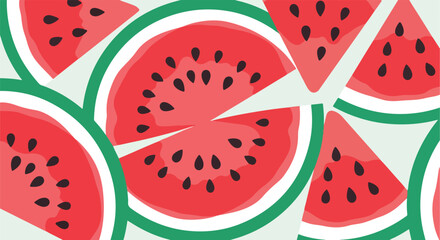 Fototapeta premium A vibrant illustration showcasing many watermelon slices on a light-toned background