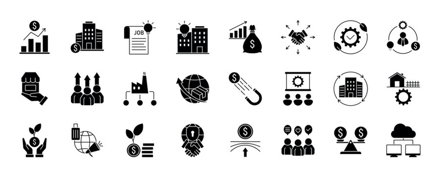 Economic Development icon. Economic Development, Infrastructure Investment, Job Creation, Innovation Hub, Economic Stimulus, Trade Expansion, Sustainable Development and Entrepreneurship Ecosystem