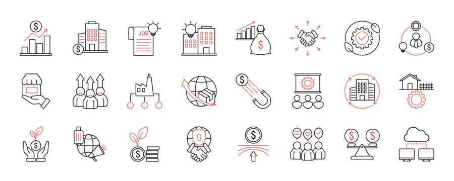 Economic Development icon. Economic Development, Infrastructure Investment, Job Creation, Innovation Hub, Economic Stimulus, Trade Expansion, Sustainable Development and Entrepreneurship Ecosystem