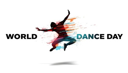 Obraz premium A dancer in mid-air celebrating World Dance Day with colorful splashes