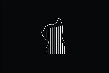 Obraz premium Abstract Cat Silhouette with Barcode Lines Logo