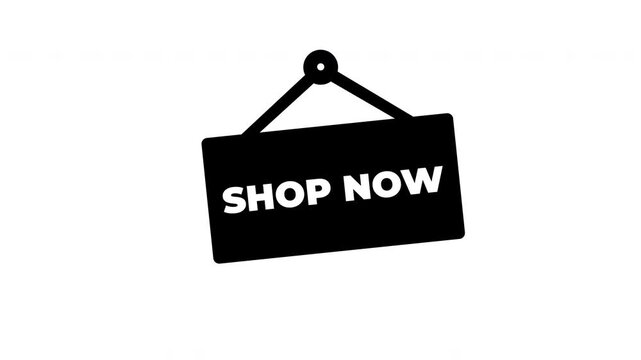 Minimalist Hanging Shop Now Signboard Animation For Storefronts - Black On White Background