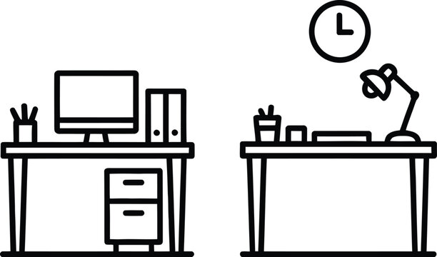 Comparison of two different office workstations with computer and desk setups