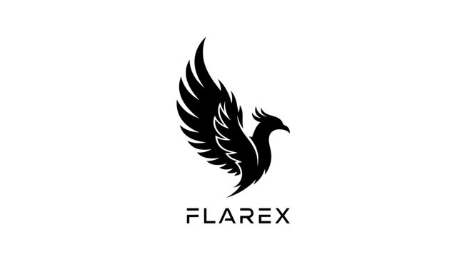 Black bird logo with wings spread.