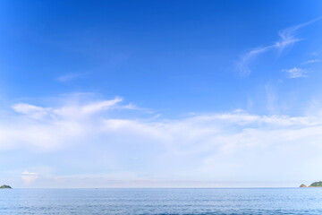 Fototapeta premium blue sky with white cloud, easy on the eyes, relaxed at Patong Beach, Phuket, Thailand background.