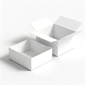 Two White Open and Closed Cardboard Boxes