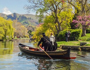 Obraz premium A serene lake scene with a couple in a boat