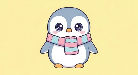 Obraz premium Cute Cartoon Penguin with a Colorful Scarf.