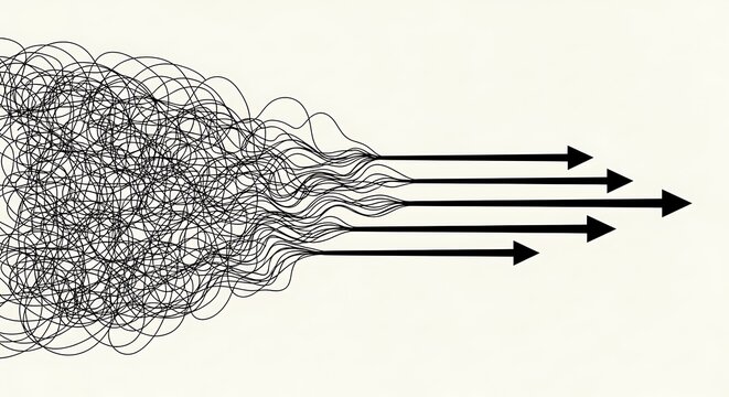 Chaos to Order Business Concept Minimalist Line Art Metaphor 