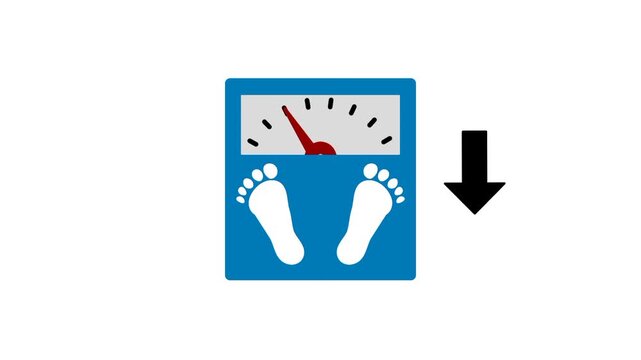 Weight loss concept with scale decrease and downward arrow symbol showing progress
