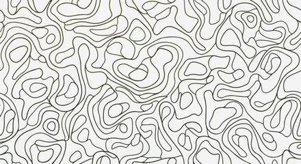 Fototapeta premium Abstract map-like design with dark contour lines on a white background