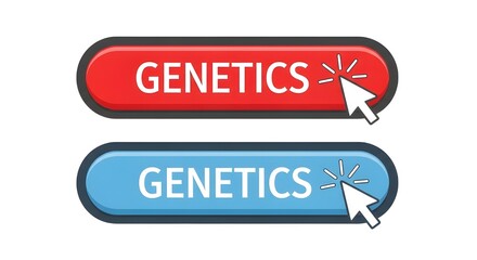 Fototapeta premium Two digital buttons with the word 'GENETICS' and a cursor clicking one.