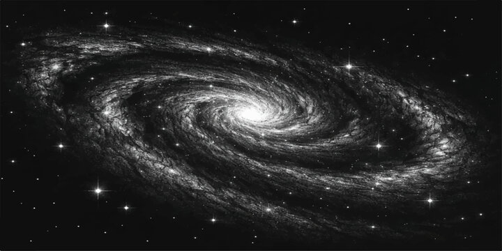 Abstract a mesmerizing spiral galaxy swirls in the vast expanse of the cosmos, its radiant center bursting with starlight, in a photorealistic depiction.