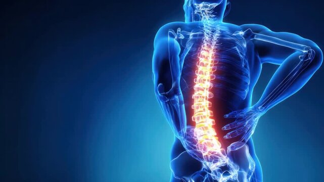 Human Anatomy's Spinal Radiance: An illuminated anatomical representation highlights the spine, accentuated with a radiant glow, offering an insightful view into the complexity of the human framework.
