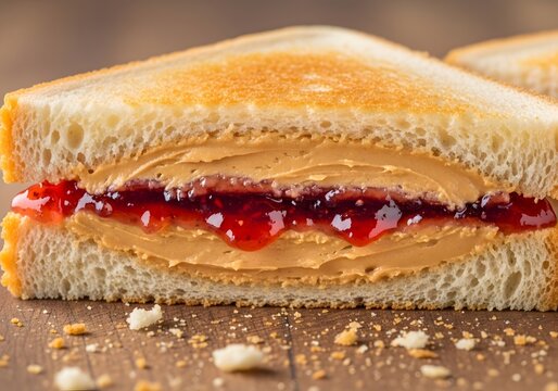 Classic Peanut Butter and Jelly Sandwich on Toasted Bread.