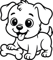 Fototapeta premium A cute cartoon puppy holding a bone in a simple black and white