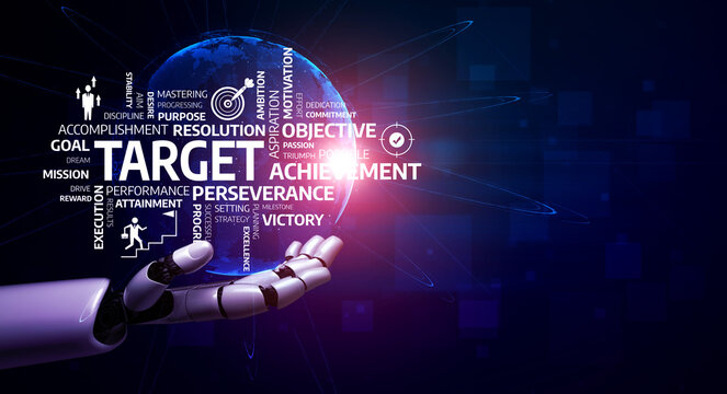 This image showcases a robotic hand reaching for a glowing globe, representing ambition, achievement, and the pursuit of goals in a modern digital landscape. Tessel