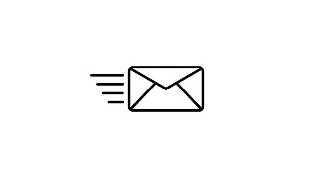 Minimalist mail email message sending envelope icon animation on black background. Message sending icon with Email message letter symbol looped animation.