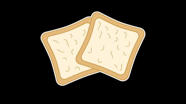 Seamless looping 4K animation of two white bread slices moving up and down. Fresh bakery motion graphic on alpha channel for breakfast, food, and morning meal nutrition concept illustrations