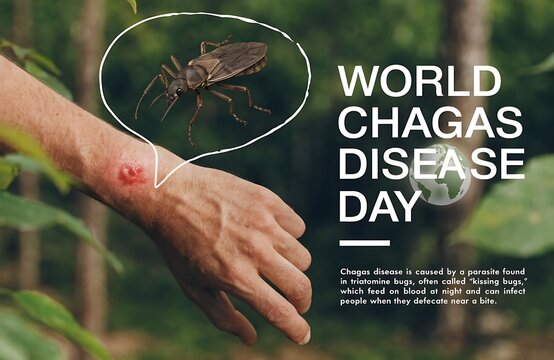 World Chagas Disease Day Awareness Poster Showing Kissing Bug Bite On Arm And Public Health Message

