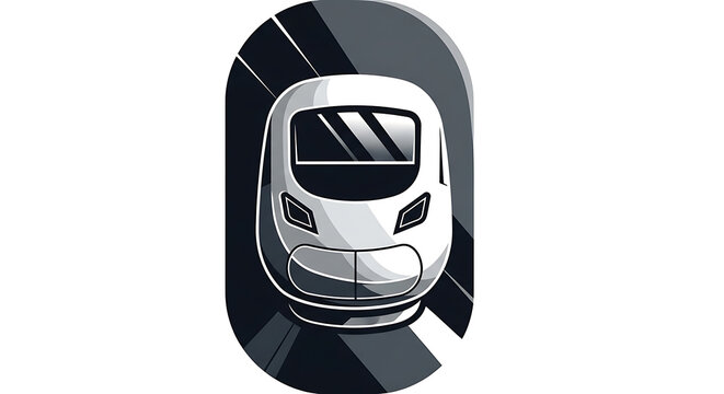 Modern silver bullet train speeding on dark tracks