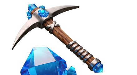 Naklejka premium Diamond Pickaxe with Blue Gems